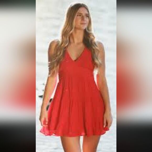 Miami For Francesca's Red Tiered Mini Dress - Picture 2 of 6